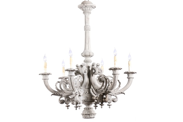 French Turn of the Century Painted Six-Light Chandelier with Scrolling Arms