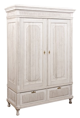 Scandinavian Painted Wood Wardrobe with Doors, Drawers and Carved Reeded Motifs