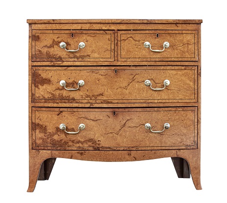 Arriving in Future Shipment - 19th Century Burr Walnut Bowfront Chest of Drawers Circa 1870