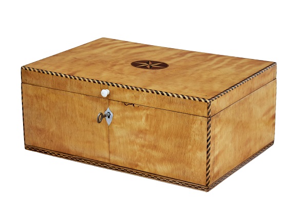 Arriving in Future Shipment - 19th Century Birch Sewing Box with Stinging Circa 1880