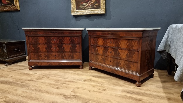 SOLD - Italian 19th Century Pair of Marble Top Commodes