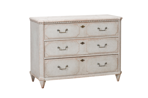 ON HOLD - 1860s Swedish Gustavian Style Painted Three-Drawer Chest with Dentil Molding -- LiL