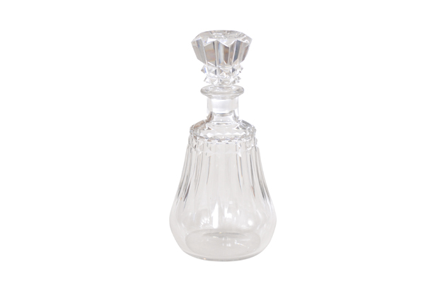 French Baccarat Crystal 1940s Pear Shaped Decanter with Cutaway Motifs