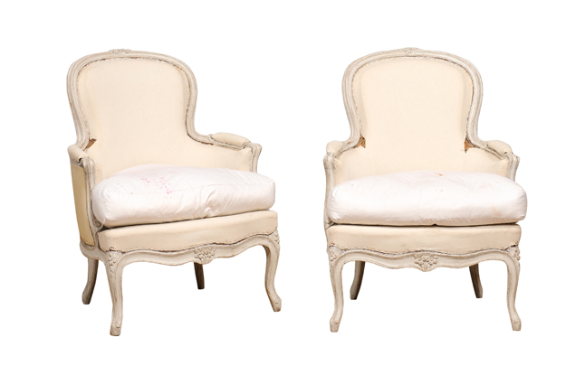 SOLD - Swedish 19th Century Pair of Rococo Style Bergeres c 1890 DLW