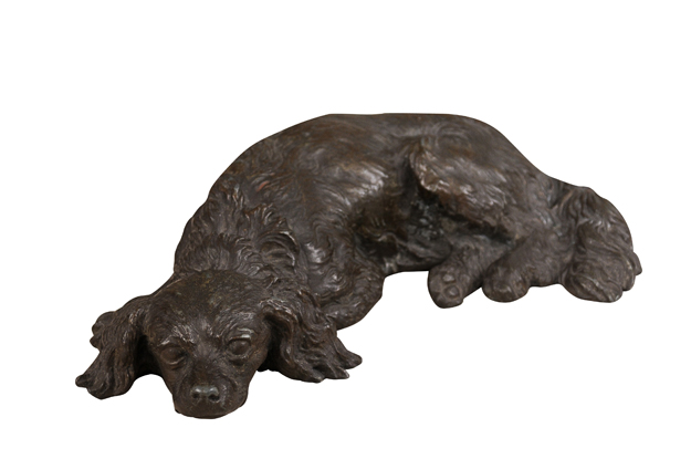 French 19th Century Bronze Sculpture of a Spaniel Dog in Relaxed Position