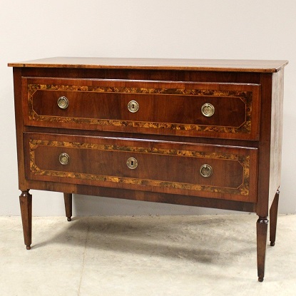 18th Century Italian Walnut Two Drawer Commode with Tapered Legs DLW