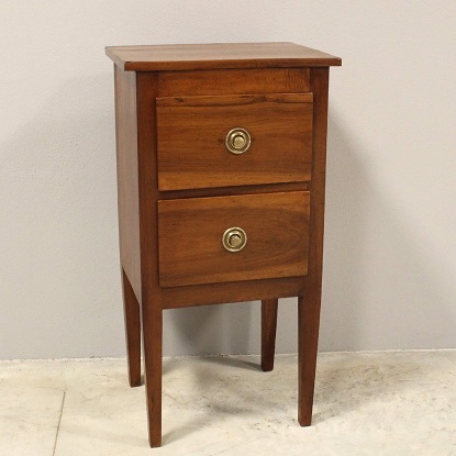 18th Century Italian Walnut Bedside Table with Two Drawers and Tapered Legs DLW