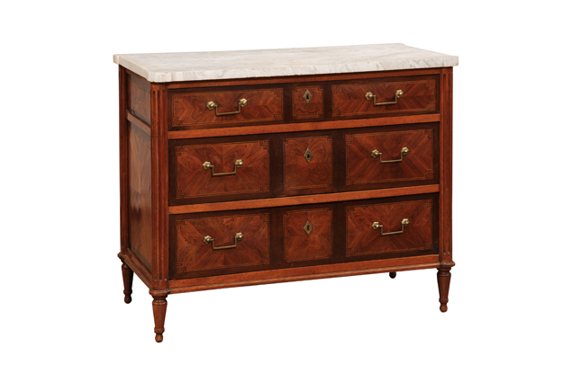 French 18th Century Mahogany and Rosewood Commode with Marble Top
