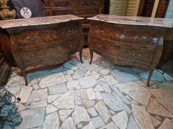 Arriving in Future Shipment - Pair of 20th Century Italian Marble top Commodes Circa 1900
