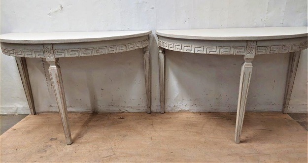 SOLD - Arriving in Future Shipment - Pair of 19th Century Swedish Demi Lune Consoles