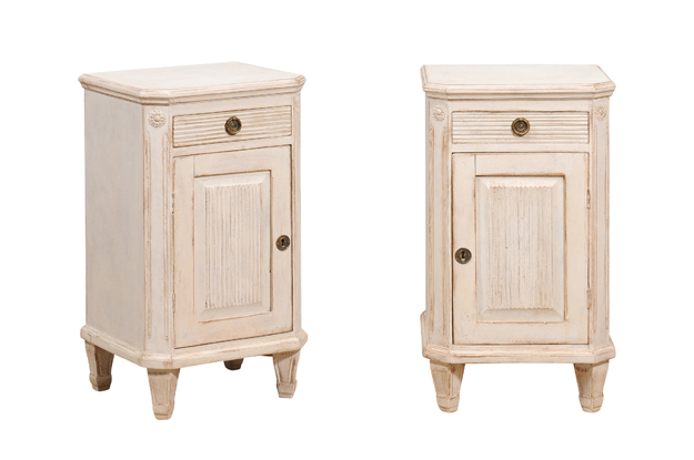 SOLD - Pair of Swedish Gustavian Style 19th Century Painted and Carved Nightstands DLW