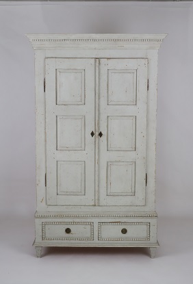 SOLD - Swedish Gustavian Style 1850s Gray Painted Wardrobe with Doors and Drawers-- DLW
