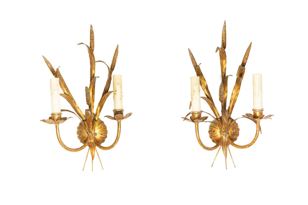 Pair of 20th Century French Gilt Metal Sconces - Inspired By Coco Chanel