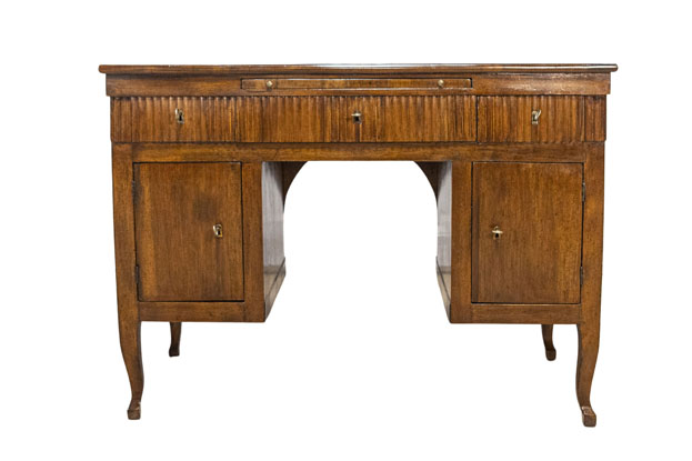 Italian 18th Century Walnut Desk with Carved Reeded Apron, Drawers and Doors - LiL