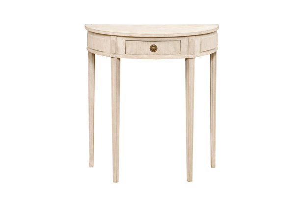 SOLD - Swedish Neoclassical Style Painted Wood Demilune Console Table, 20th Century