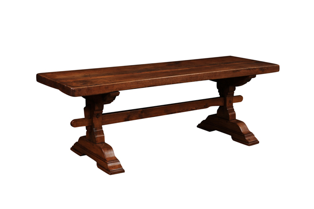 SOLD - French 1890s Solid Oak Long Monastery Table with Trestle Base DLW